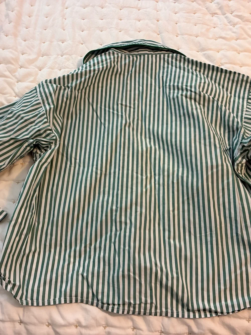 J. Crew Green and White Striped Button-Up Pajama Shirt